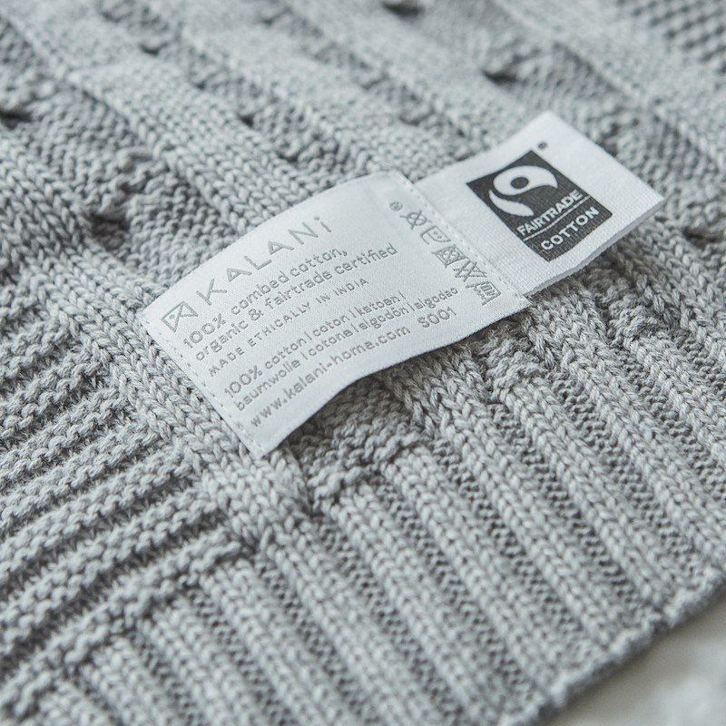 Plaid en coton tricoté à torsades Mid Grey Melange 6