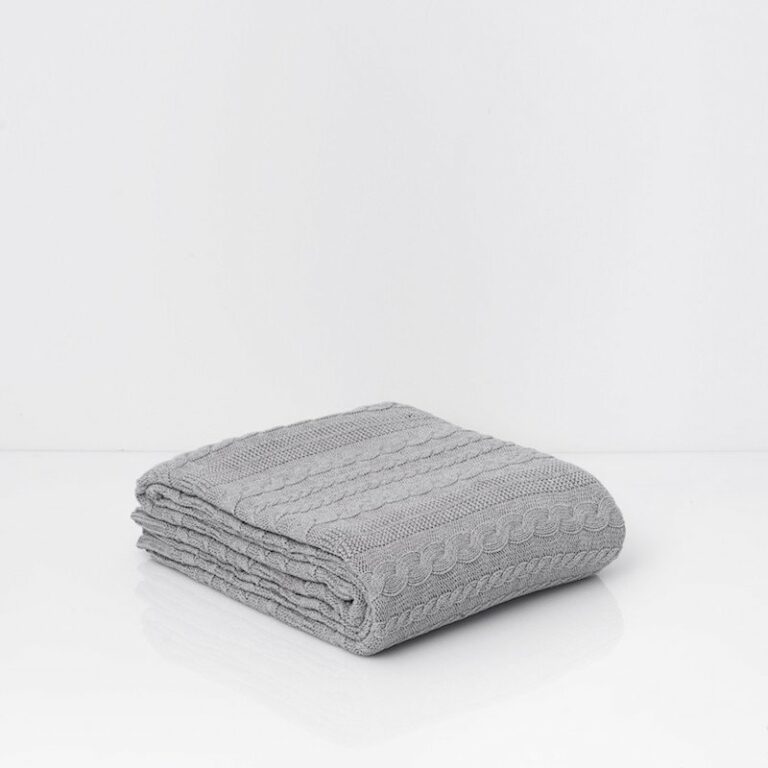 Throw Cotton Cable Knit Mid Grey Melange 8